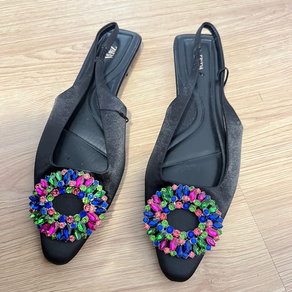 Brand new Zara flats, satine black, US size 7,5